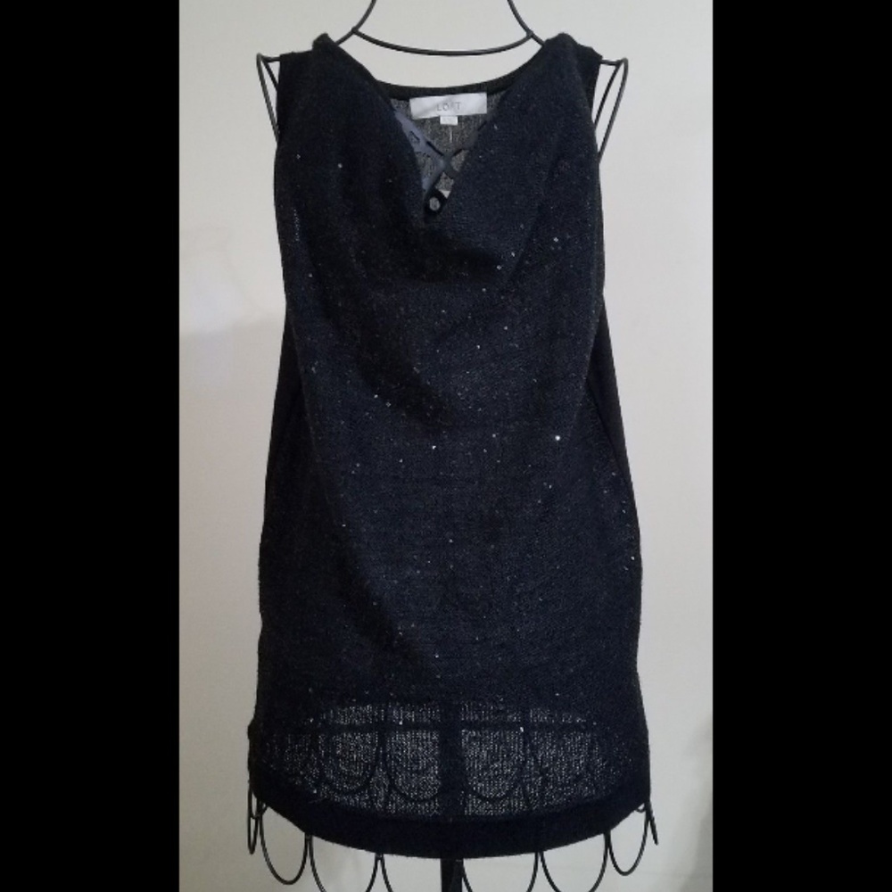Ann Taylor Loft Black Sequin Tank Top NWT